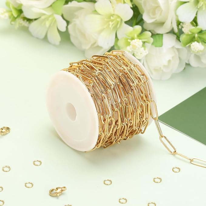 SMYHTGLIF 16.4 Feet Oval Paperclip Soldered Jewelry Making Chains Gold - Image 3