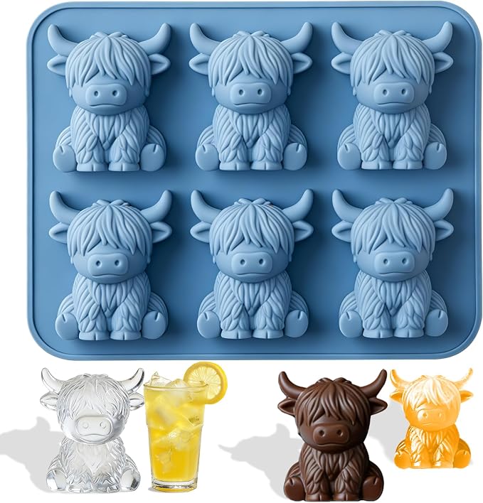 Mini Highland Cow Ice Cube Mold，Cute 3D Highland Cow Silicone Ice Cube by Unknown