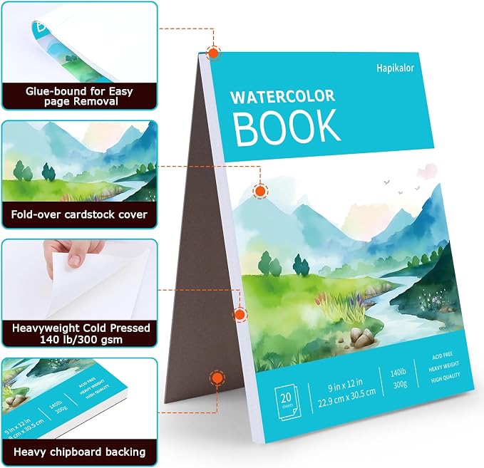 Hapikalor Watercolor Paper Pad, 140lb/300gsm Artist Painting Drawing Paper Book - Image 7