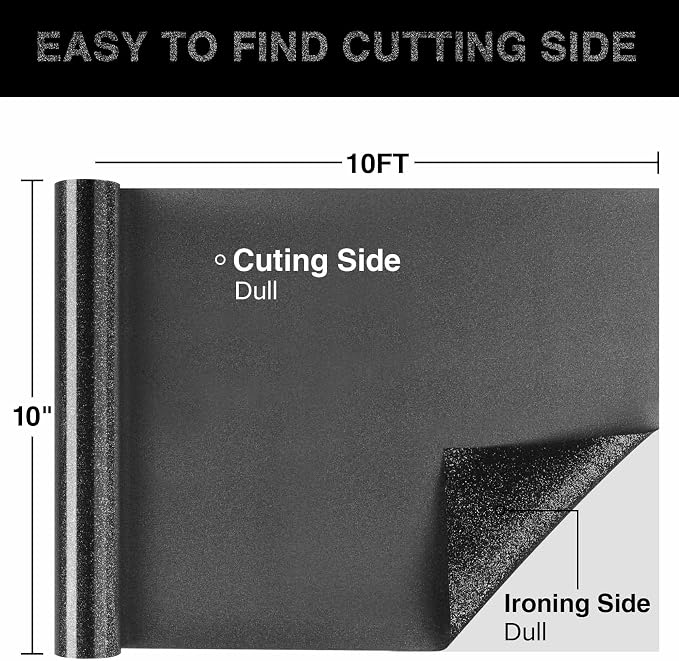 Black Glitter HTV Heat Transfer Vinyl Roll 12inch x 10 ft - Image 2