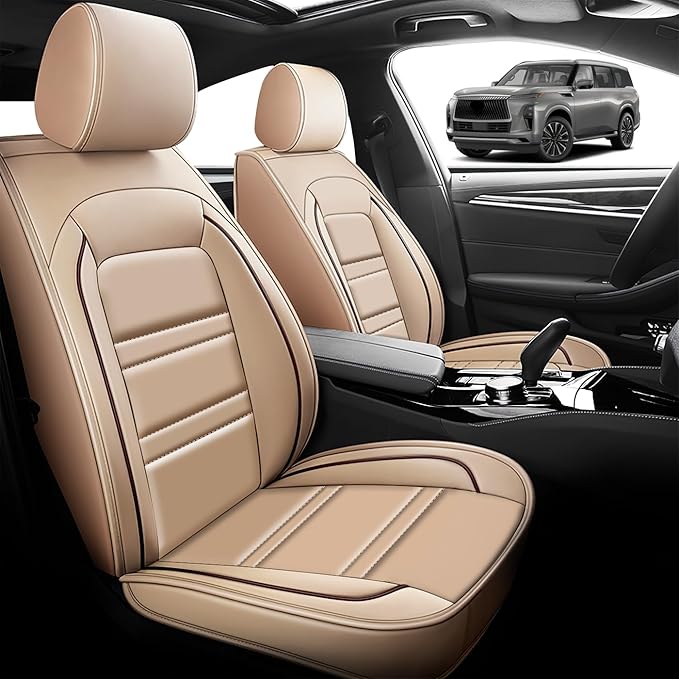 Seat Cover for Infiniti qx80 2014-2025 | Car Seat Covers Front Seats, Waterproof Seat Protectors, Automotive Front Seat Covers (Front Seat, Beige)