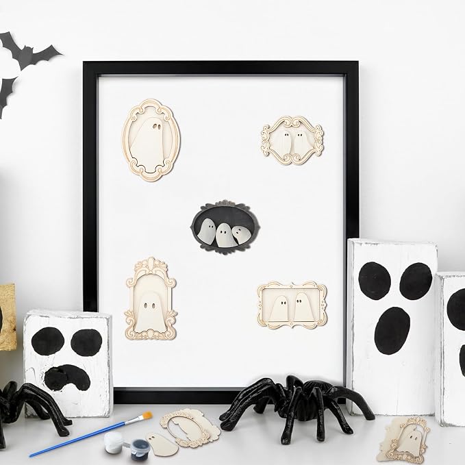 Simgoing 12 Set Wood Ghost DIY Frames Decorating Craft - Image 8