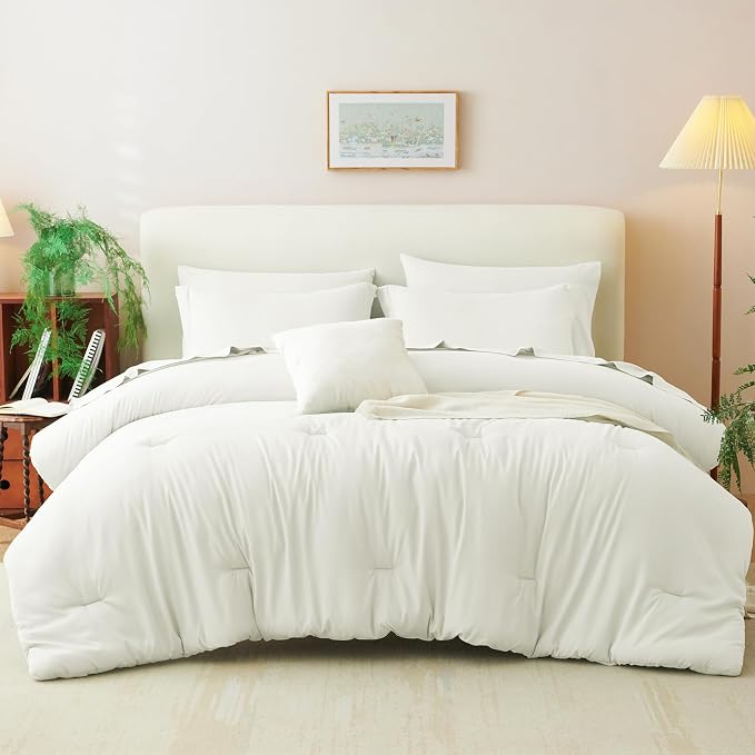 CozyLux Full Size Comforter Sets Ivory, 7 Pieces Bed in a Bag Full Comforter Set - Image 8