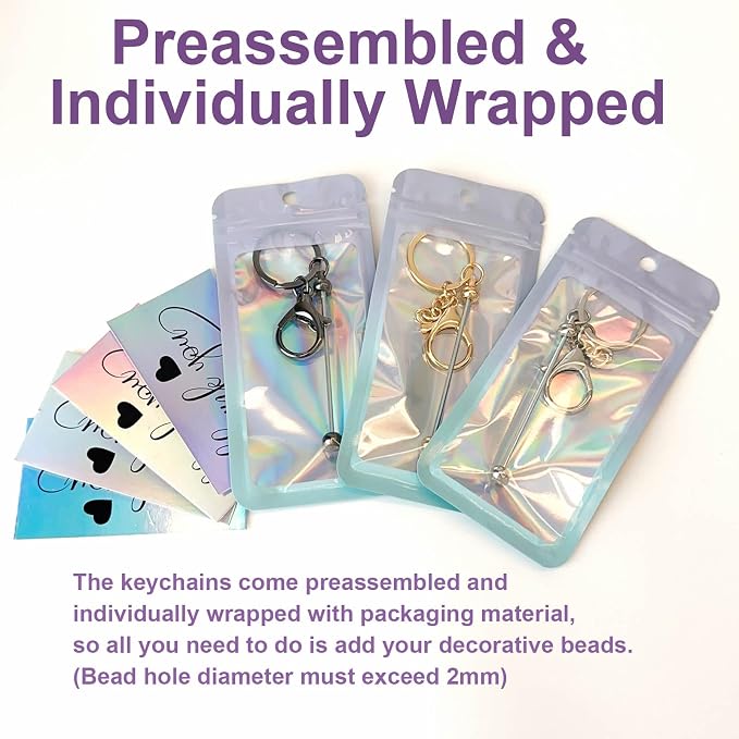 42/84/126 Pcs Beadable Keychain Bars Bulk Blank DIY Beaded Keychain Making - Image 4