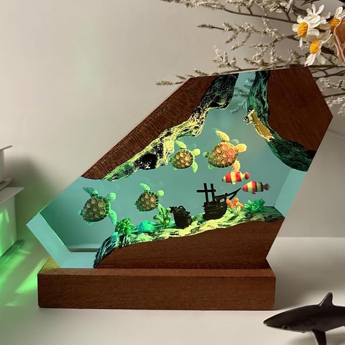 Sea Turtle Ocean Resin Lamp, Handmade Resin Night Light by NICEHERA