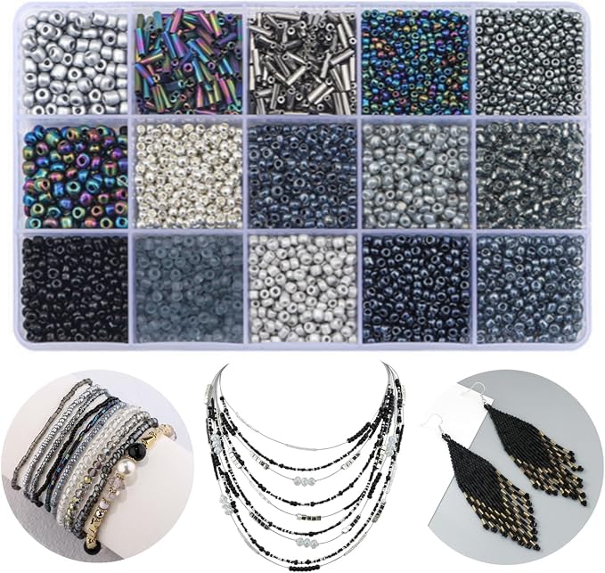 15 Color Glass Seed Tube Bugle Beads Bracelet Jewelry Making Kit, small by GorgGorho