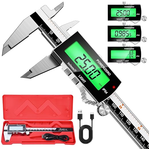 Preciva Backlight Digital Caliper, 6inch IP54 Waterproof Rechargeable by FindtheToolsYouWant
