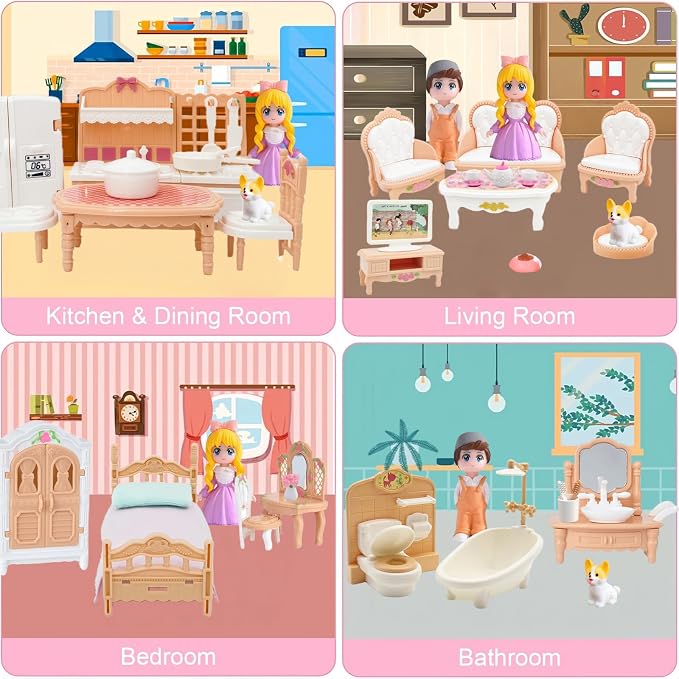 Princess Dollhouse Furniture Set, 48 Piece Luxury Miniature Accessories - Image 4