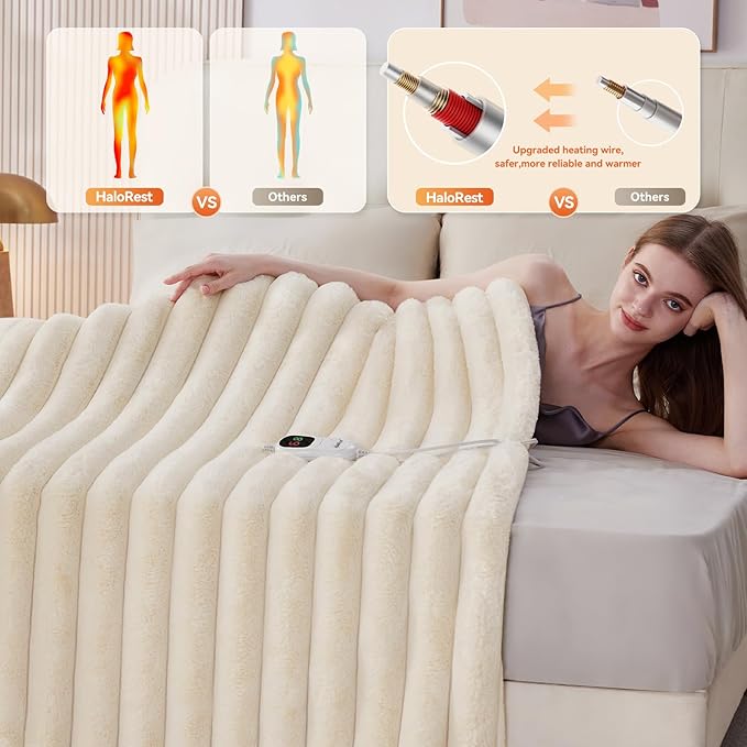 Heated Blanket Queen Size, Faux Fur Cozy Heating Blanket - Image 2