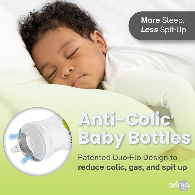 Avima Baby 12 oz Anti Colic Baby Bottles for Breastfed Babies - Fast Flow Nipples, Wide Neck Bottle, BPA Free - 9-12 Months, Stage 3 (Set of 3)