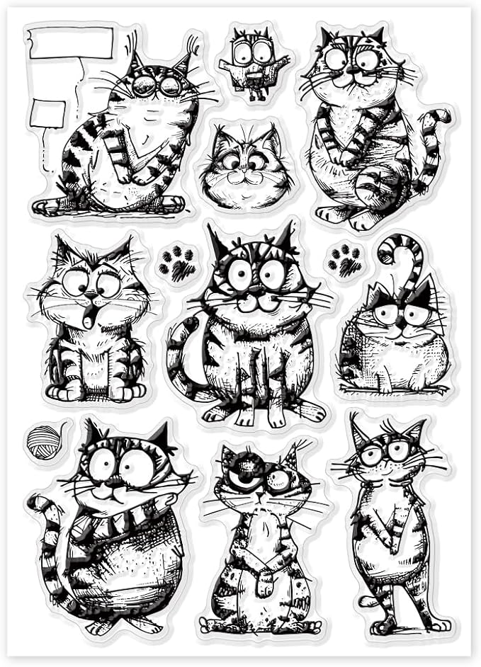 GLOBLELAND Coy Cat Clear Stamps Funny Cat Silicone Clear Stamp Seals Cartoon - Image 8