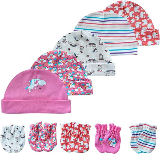 Baby Hat and Mittens Set Newborn Baby Hats Caps for Baby Boys Girls 0-6 Months 100% Cotton