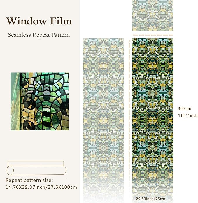 funlife Original Hand-Drawn Faux Stained Glass Window Film, Double-Sided Static - Image 3