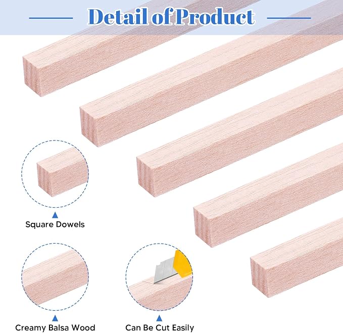 30 Pieces Balsa Wood Sticks 1/2 x 1/2 x 12 Inch Wood Strips Balsa Square Wooden - Image 3