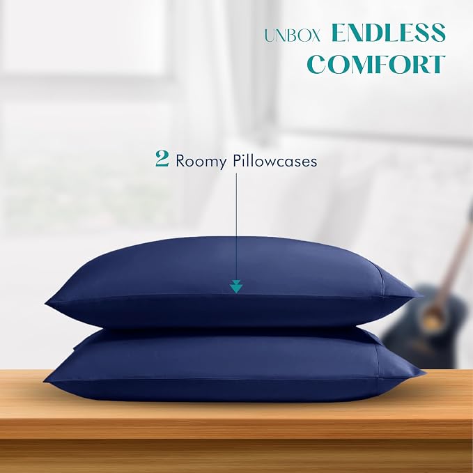 XOOX Linen 100% Egyptian Cotton King Pillow Cases Set of 2 - Image 3