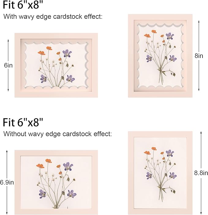 6x8 Picture Frame with Wavy Mat, Wooden Real Glass 6 x 8 Photo Frame - Image 3