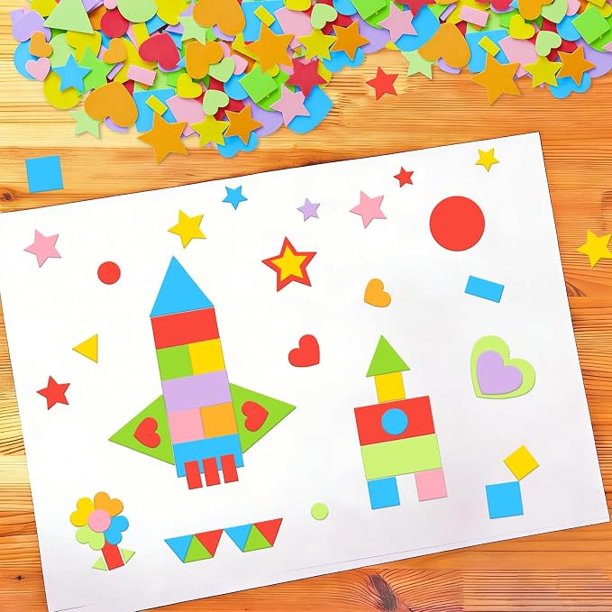 3400Pcs Foam Stickers Foam Shape Stickers Heart Star Square Geometric Sticker - Image 7
