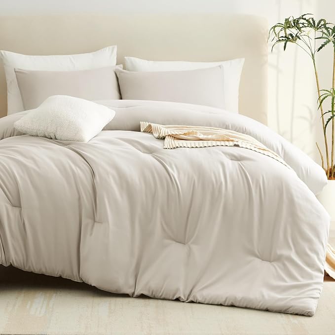 CozyLux Twin Comforter Set Beige, 2 Pieces Twin Extra Long Solid Breathable - Image 9