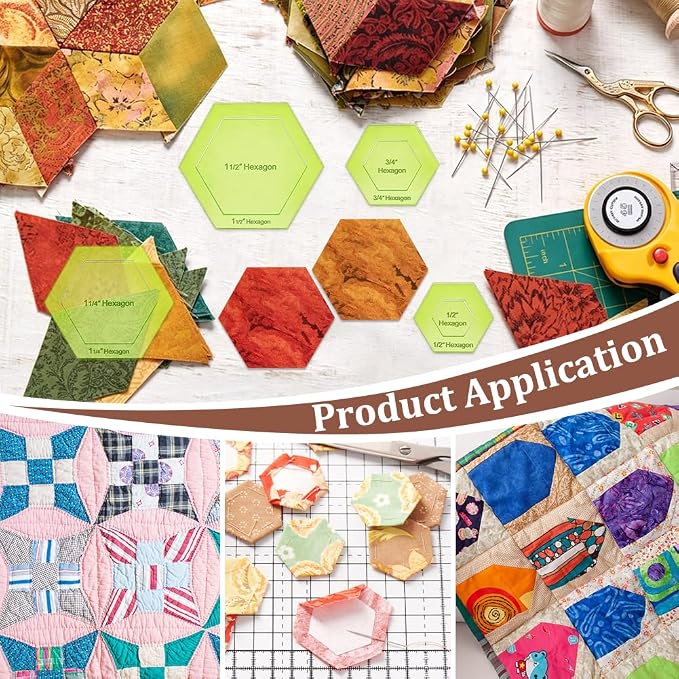 BENECREAT 16 Sizes Hexagon Quilting Template, Acrylic Intricate Sewing Machine - Image 5