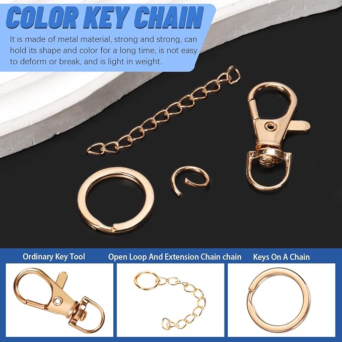 Glarks 125pcs Golden Keychain Making Kit, Keychain Craft Supplies Including Key - Image 3