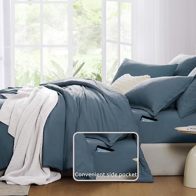 WRENSONGE Full Size Comforter Sets, 7 Pieces Oxford Blue Bed in a Bag - Image 6