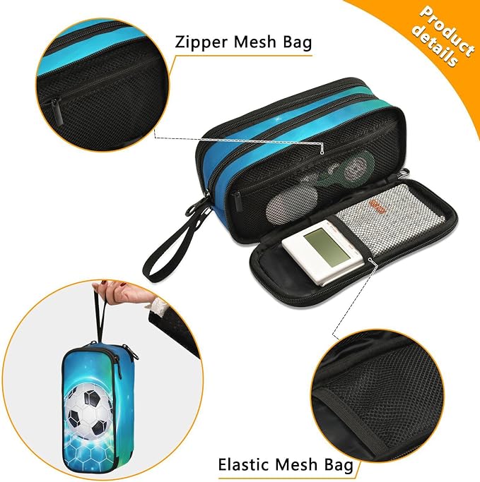 Soccer Football on Field Pencil Case Box Boys Girls Large Pencil Pouch - Image 4