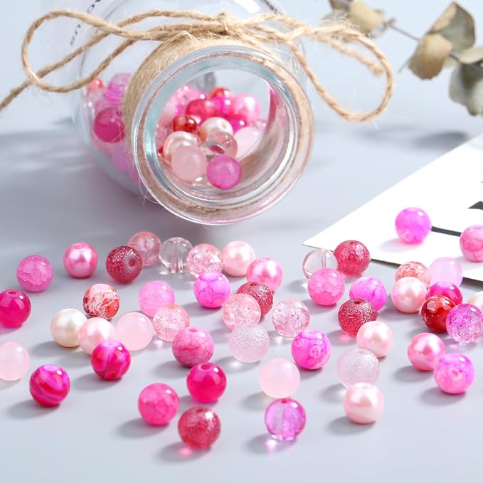 DUQGUHO 8mm Pink Beads for Jewelry Making Pink Glass Beads for Crafts Rose - Image 2