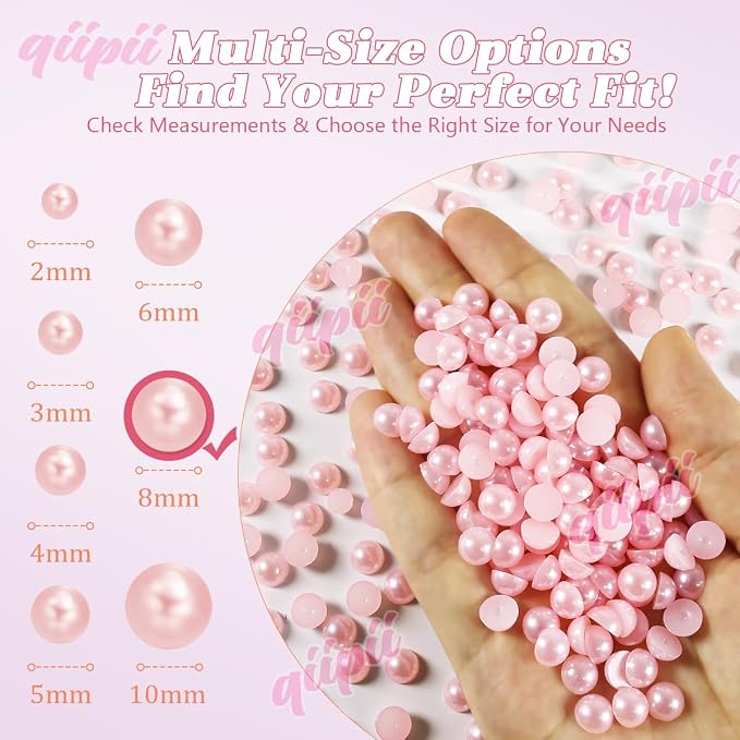 qiipii 380PCS 8mm Light Pink Round Half Round Pearls - Image 3