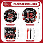 96Pcs Red and Black Party Decorations Happy 12th Birthday Plates and Napkins 12 - Image 2