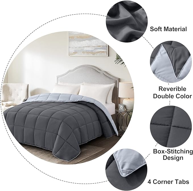 Homelike Moment Twin Comforter Duvet Insert- Grey Down Alternative Bed - Image 4