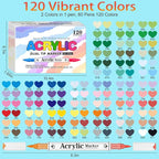120 colors Acrylic Paint Markers, 60 Pack Automatic Ink ControlSoft Brush - Image 3