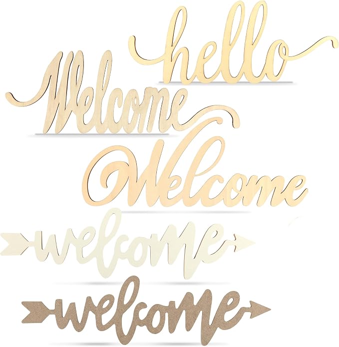 Welcome Hello Unfinished Wooden Letters Wood Cutout Signs by VisittheJoyavo