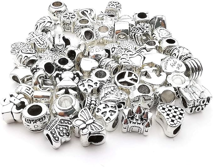 55pcs Assorted Alloy European Large Hole Beads Metal Spacer Charms Bead - Image 4