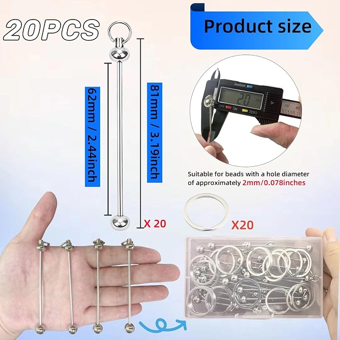 20 Pcs Beadable Keychain Bars Blanks Keychain Making Supplies - Image 4