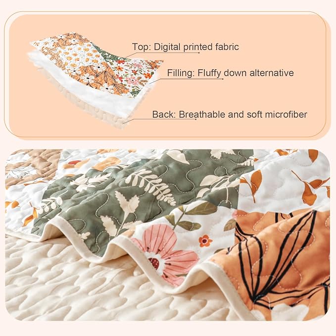 Whale Flotilla Patchwork Quilts Queen Size, Extra Soft Boho Floral Bedspreads - Image 4