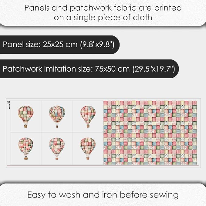 Patchwork Hot Air Balloon Cotton Fabric Panel – 6 Designs + Bonus Sheet - Image 4