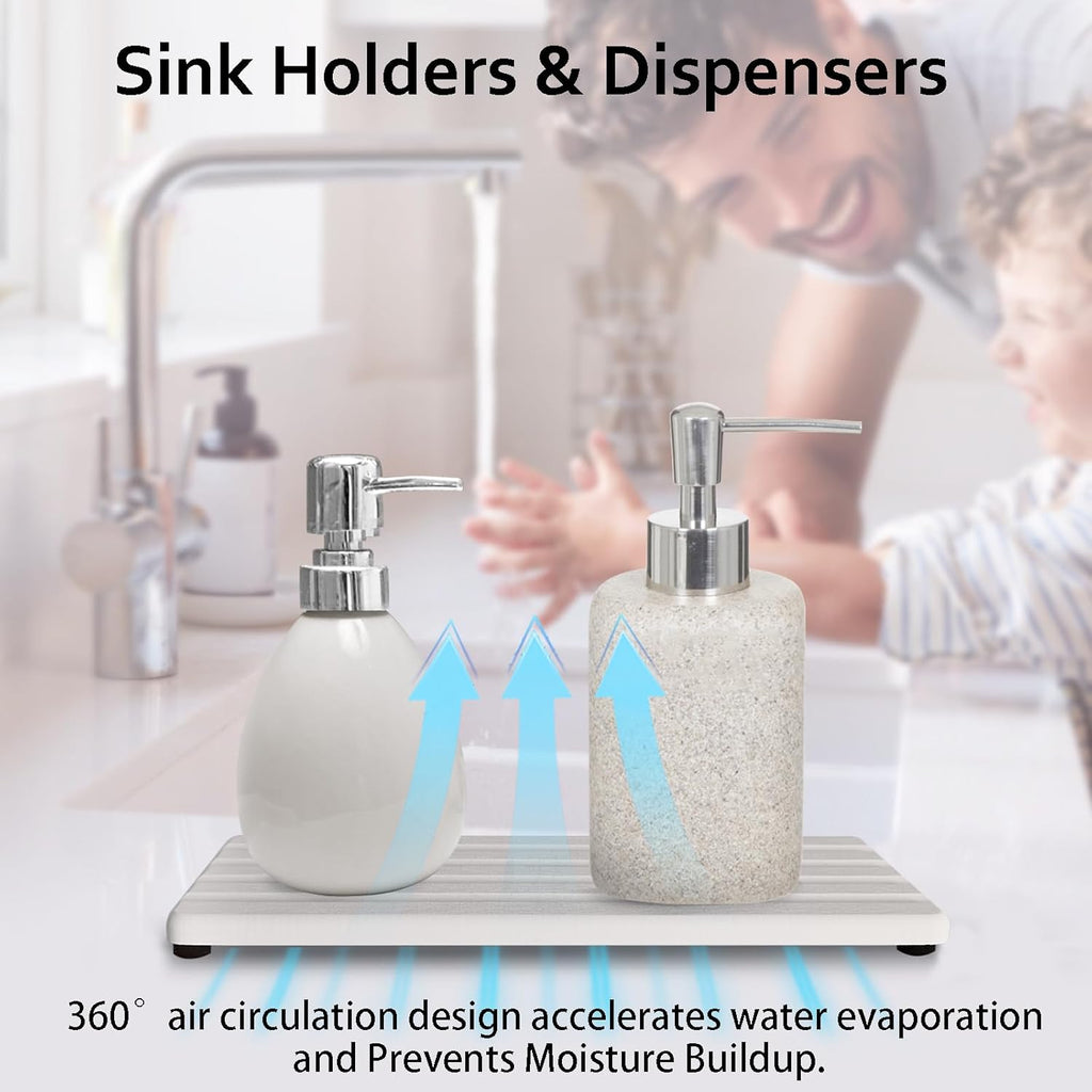Set of 3 Diatomite Hand Soap Holder, Water Absorbing Stone Tray for Kitchen Countertop, Fast-Drying Bathroom Trays(1pcs 20 x 10cm + 2pcs 10 x 10cm White)