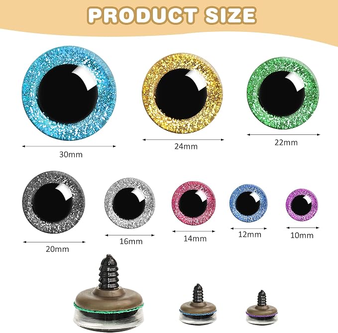 160Pcs Large Safety Eyes Glitter Plastic Craft Crochet Dolls Eyes - Image 2