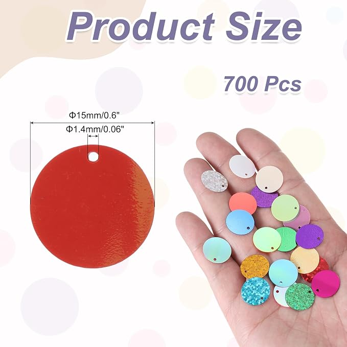 MECCANIXITY 700 Pcs Flat Round Sequins 15mm/0.6 Inch Loose Paillettes Craft - Image 2