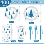 Pickmesh 400 Pcs Winter Party Supplies Blue Silver Xmas Tree Snowflake - Image 2