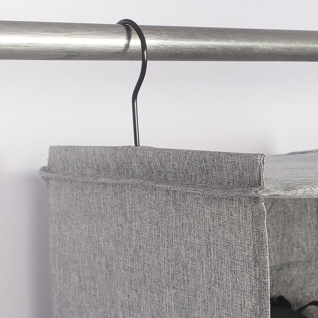 Hanging Closet Organizer, Easy Mount Collapsible 3-Shelf Camper Closet Wardrobe Hanging Storage Shelves, Folded Clothes Towels Handbag Shoes Accessories Storage, Linen Cloth, Gray