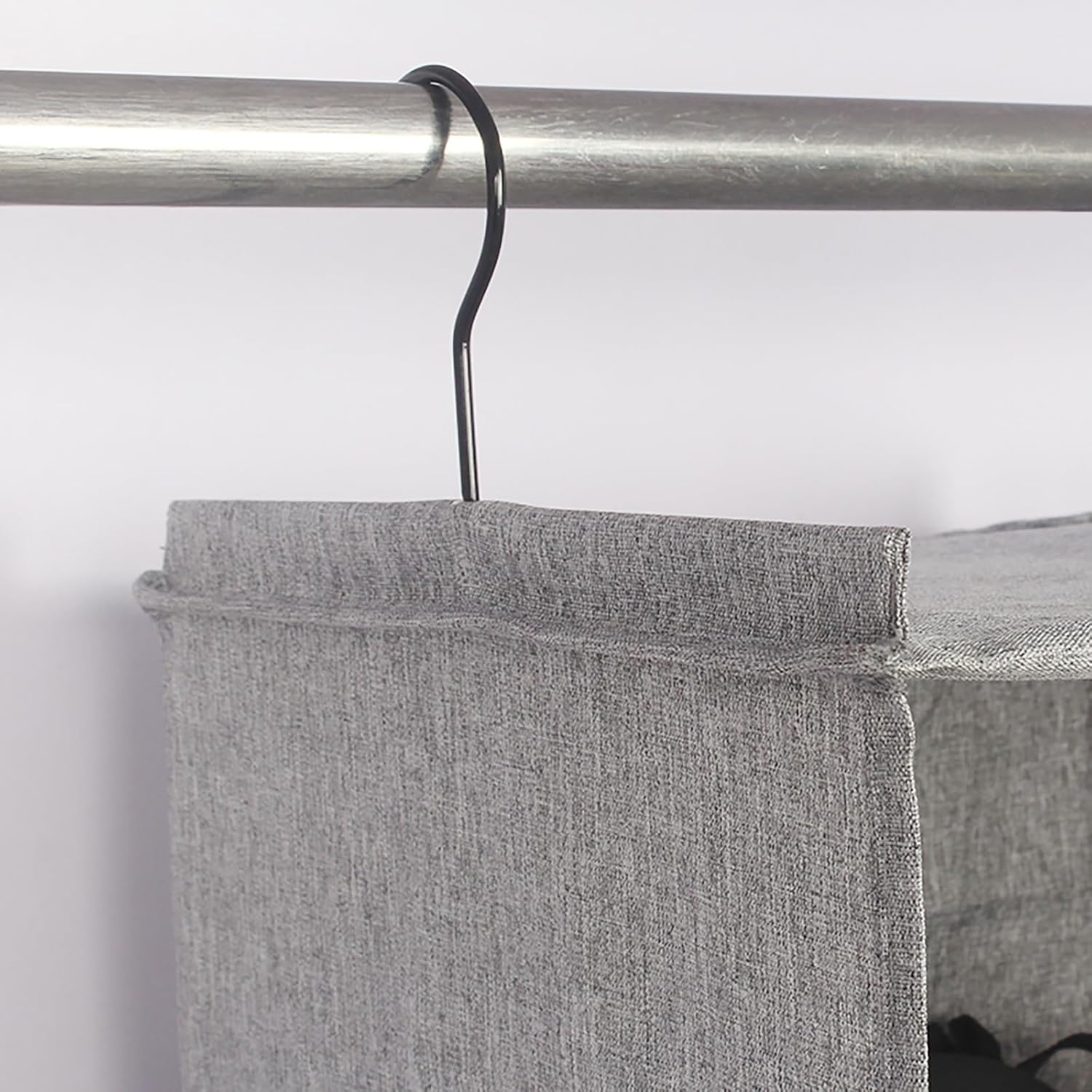 Hanging Closet Organizer, Easy Mount Collapsible 3-Shelf Camper Closet Wardrobe Hanging Storage Shelves, Folded Clothes Towels Handbag Shoes Accessories Storage, Linen Cloth, Gray