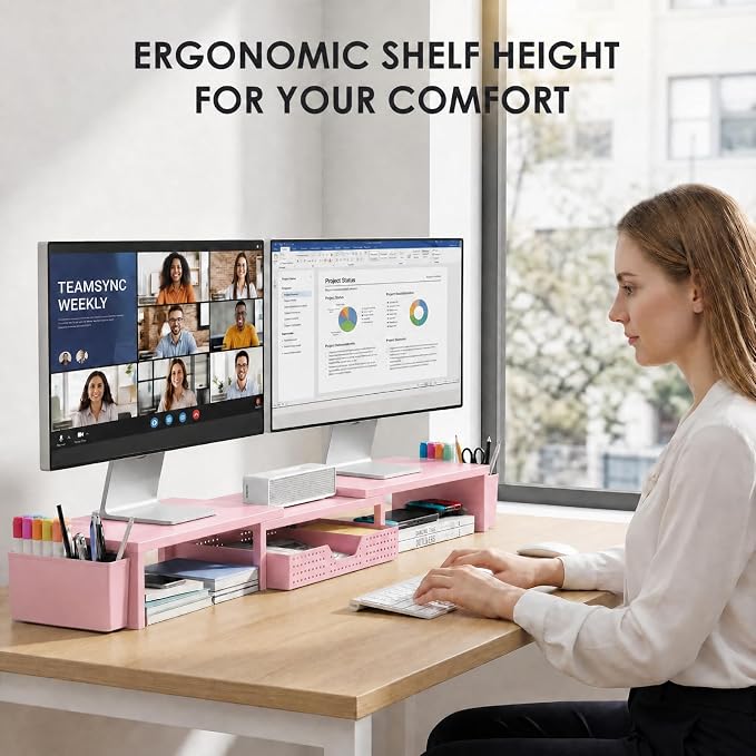 OPNICE Desk Organizers and Accessories, Dual Monitor Stand Riser - Image 2