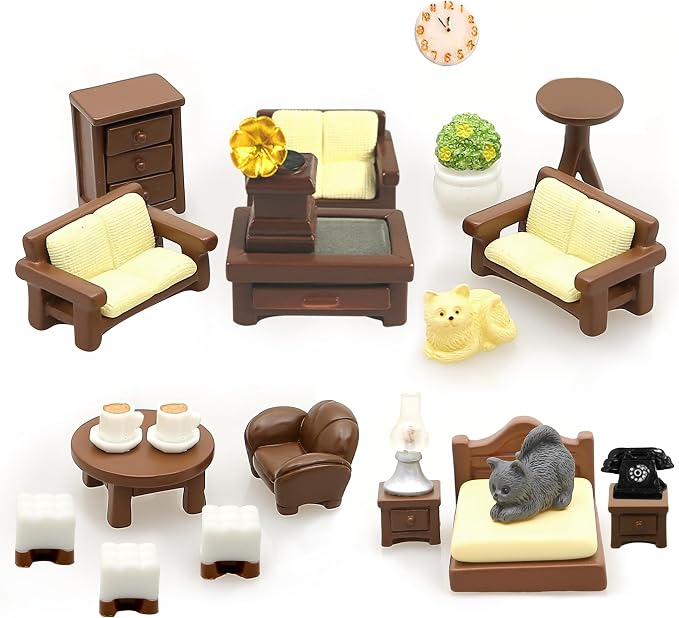 23pcs Brown Dollhouse Mini Furniture Kit Decoration DIY Accessories Including by MOMOONNON