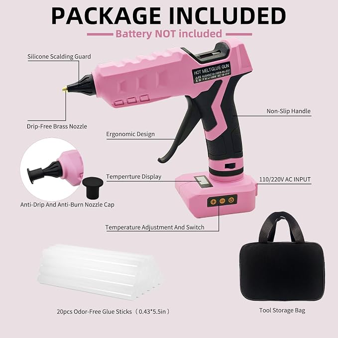100W Cordless Glue Gun for Dewalt 20V MAX Battery- 20 Full Size Glue Sticks | - Image 5