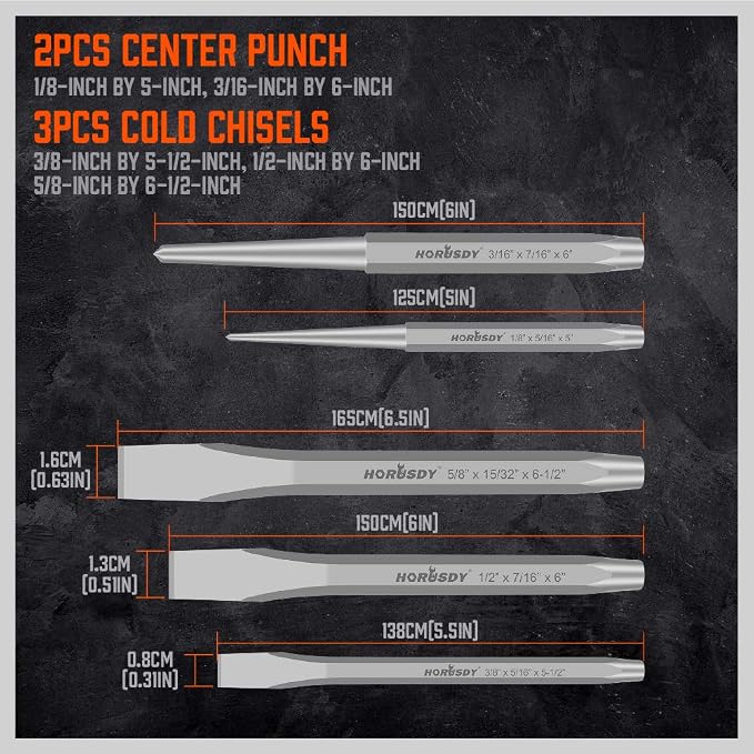 HORUSDY 16-Piece Punch and Chisel Set, Including Taper, Cold Chisels - Image 8