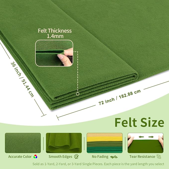 Campsite Green Fabric Sheet 72" X 36", 1.4mm Thick Large Soft Durable Flexible - Image 2