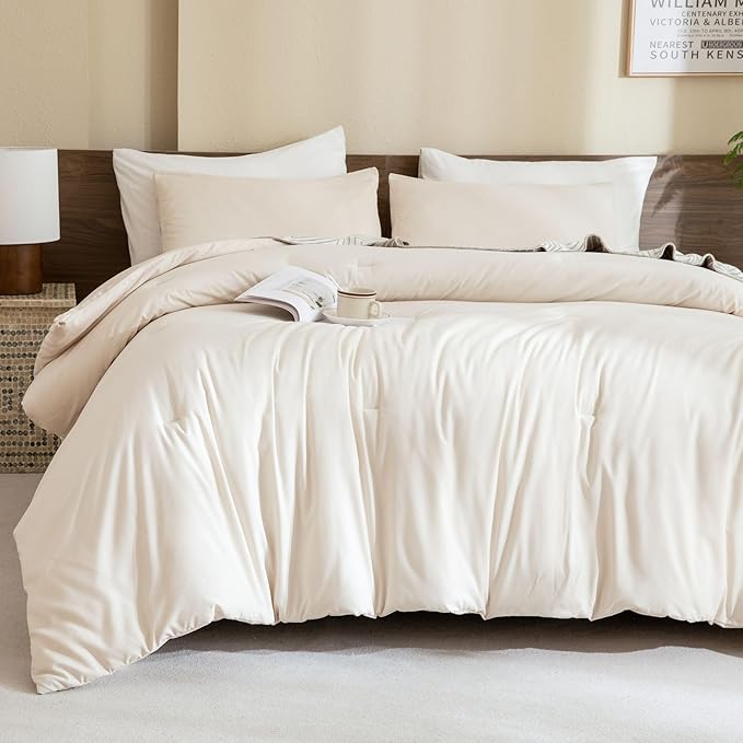 Paxrac Beige Comforter Set King Size, Cream 3 Pieces Comforter Set, Lightweight by Paxrac