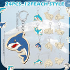 RattanView 24 Pcs Summer Shark Crafts Color Your Own Keychains DIY Craft Wooden - Image 2