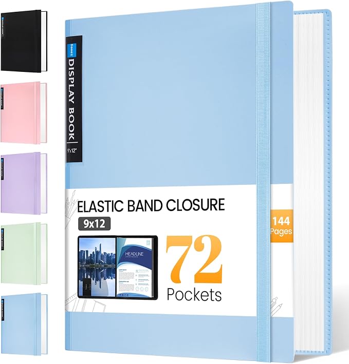 Sooez Art Portfolio 9"x12", 72 Pockets Large Portfolio Folder Display 144 Pages by Sooez